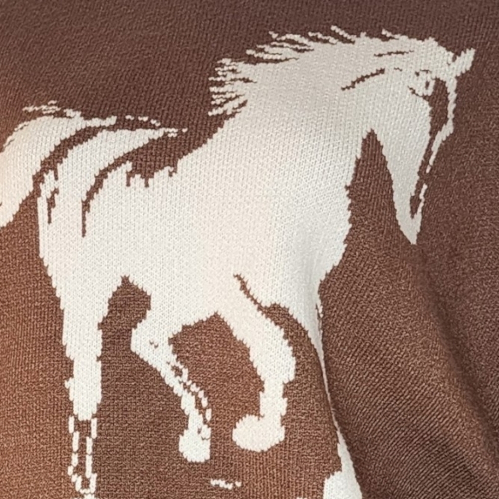NWT Main Strip Saddle Up Horse Knit Sweater Brown Western Large - Picture 5 of 8
